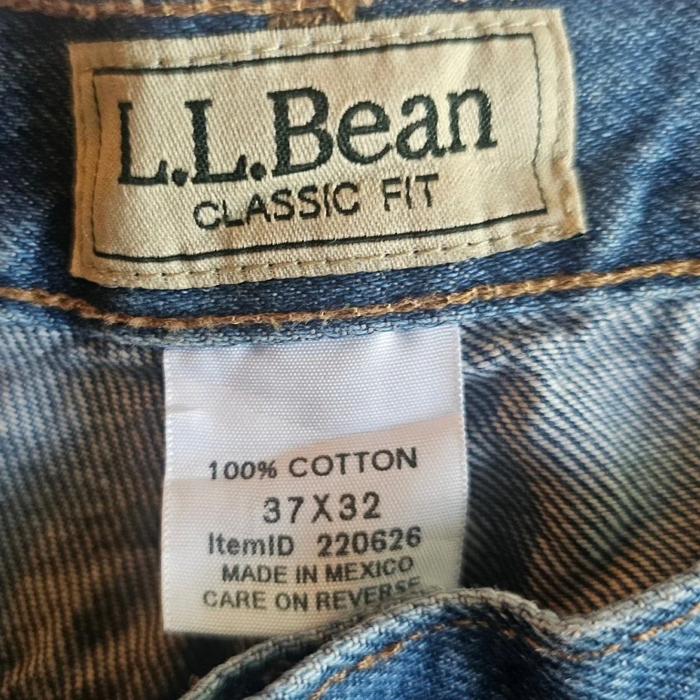 LL Bean Classic Fit Mens Jeans 37x32 Blue Medium Wash Straight Leg Denim‎ 220626